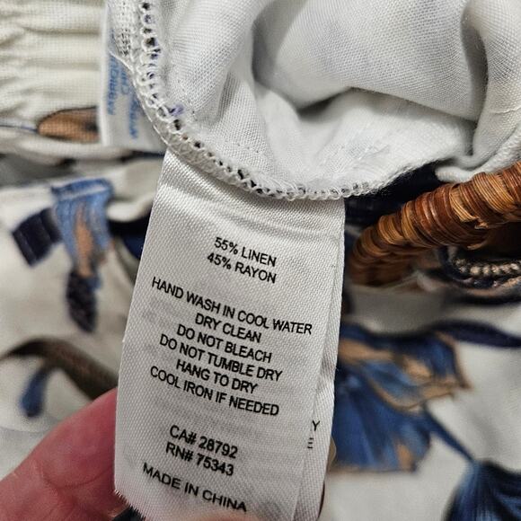 Sigrid Olsen Pants Blue Floral  Belted Wide Leg Cropped Capri Beachy Coastal 6 - Picture 7 of 15